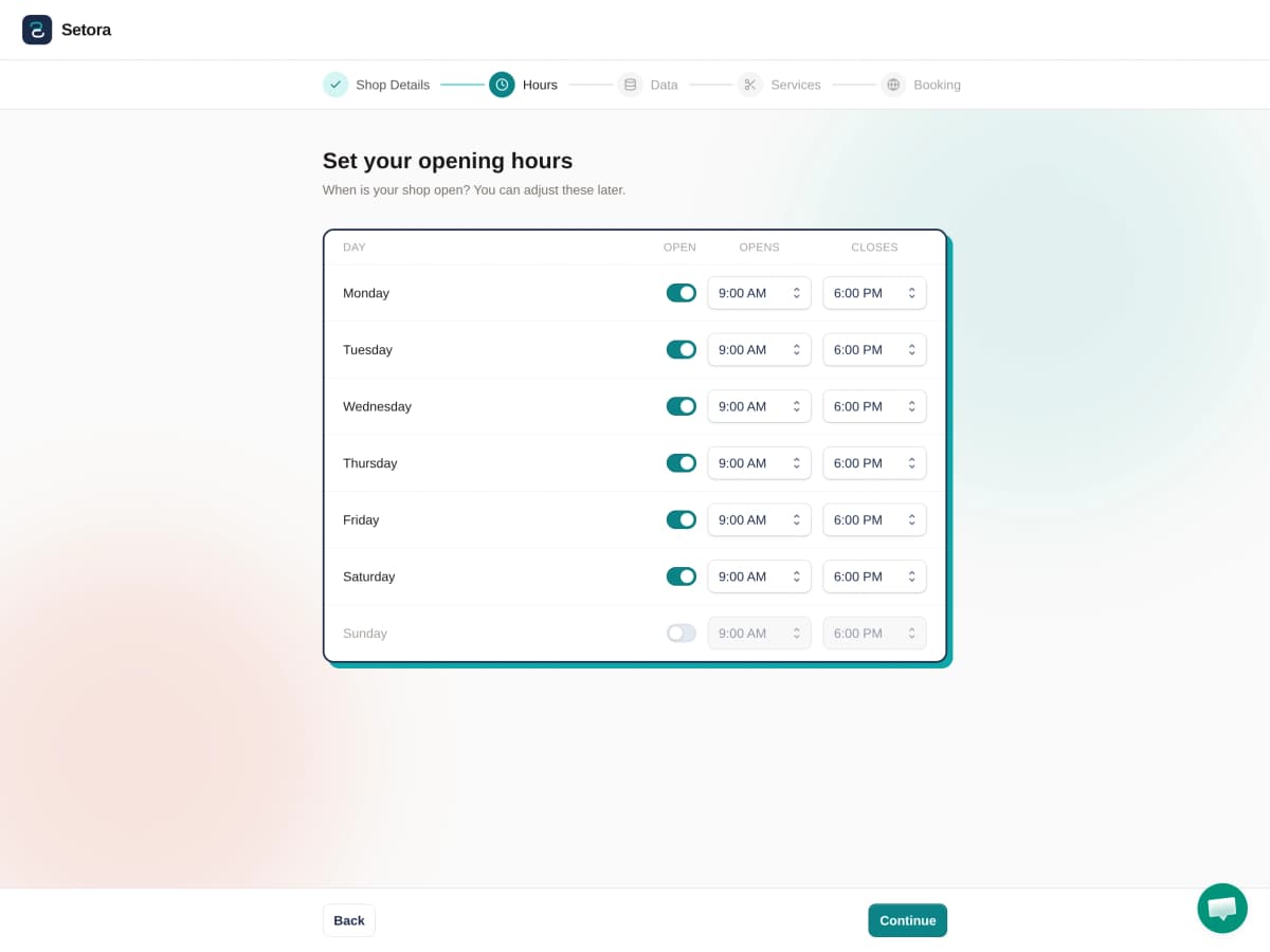 Step 2: Opening Hours